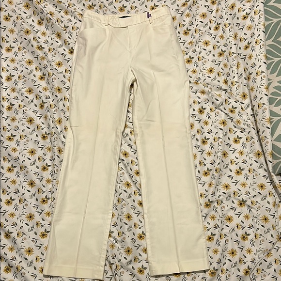 Lauren Ralph Lauren Cream Cotton Blend Pleated Pants - Picture 1 of 5
